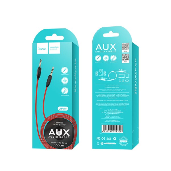 Аудіокабель HOCO UPA11 AUX audio cable Red (6957531079309)