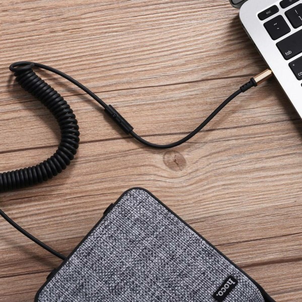 Аудіокабель HOCO UPA02 AUX Spring Audio cable (with Mic) Black (6957531025689)