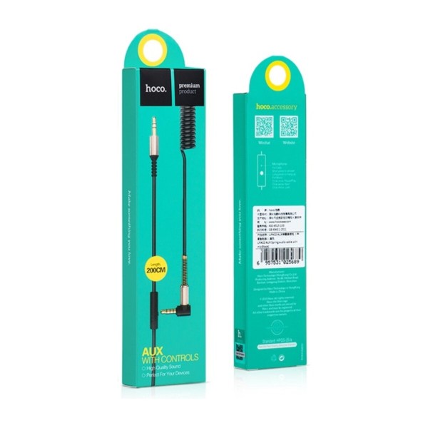 Аудіокабель HOCO UPA02 AUX Spring Audio cable (with Mic) Black (6957531025689)