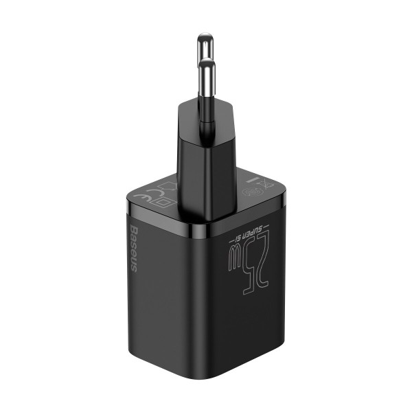 Мережевий зарядний пристрій Baseus Super Si Quick Charger 1C 25W EU Sets Black（With Mini White Cable Type-C to Type-C 3A 1m Black） (TZCCSUP-L01)