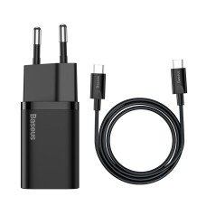 Мережевий зарядний пристрій Baseus Super Si Quick Charger 1C 25W EU Sets Black（With Mini White Cable Type-C to Type-C 3A 1m Black） (TZCCSUP-L01)