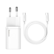 Мережевий зарядний пристрій Baseus Super Si Quick Charger 1C 25W EU Sets White（With Mini White Cable Type-C to Type-C 3A 1m White） (TZCCSUP-L02)