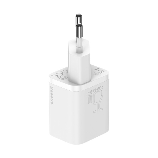 Мережевий зарядний пристрій Baseus Super Si Quick Charger 1C 25W EU Sets White（With Mini White Cable Type-C to Type-C 3A 1m White） (TZCCSUP-L02)