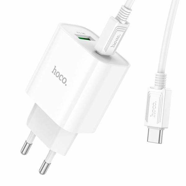 Мережевий зарядний пристрій HOCO C80A Plus Rapido PD20W+QC3.0 charger set(Type-C to Type-C) White (6931474779908)