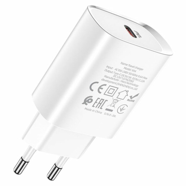 Мережевий зарядний пристрій HOCO N14 Smart Charging single port PD20W charger White (6931474745026)