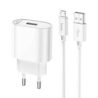 Мережевий зарядний пристрій HOCO C109A Fighter single port QC3.0 charger set(Micro) White (6931474784827)