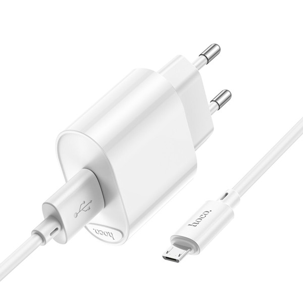 Мережевий зарядний пристрій HOCO C109A Fighter single port QC3.0 charger set(Micro) White (6931474784827)