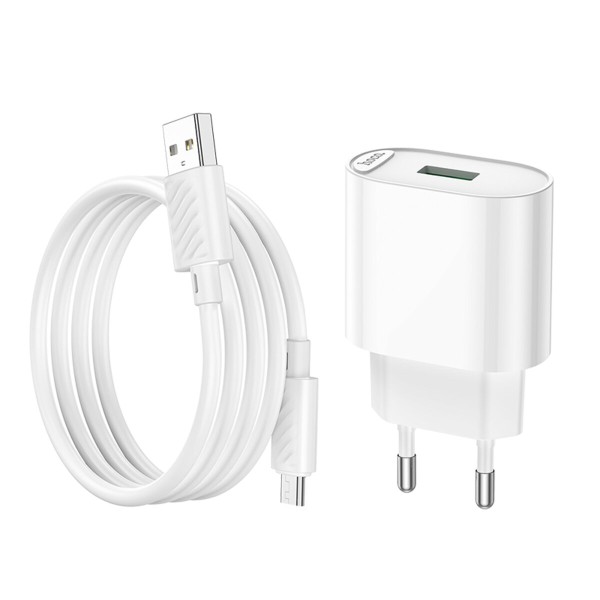 Мережевий зарядний пристрій HOCO C109A Fighter single port QC3.0 charger set(Micro) White (6931474784827)