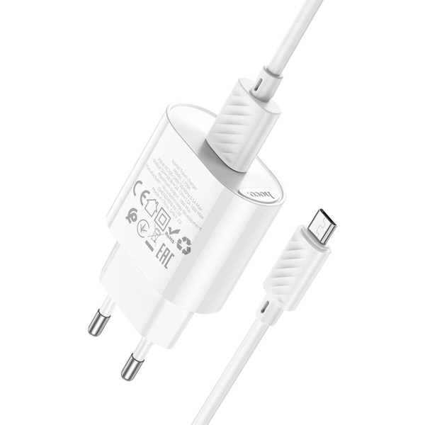 Мережевий зарядний пристрій HOCO C109A Fighter single port QC3.0 charger set(Micro) White (6931474784827)