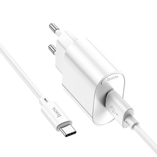 Мережевий зарядний пристрій HOCO C109A Fighter single port QC3.0 charger set(Type-C) White (6931474784834)