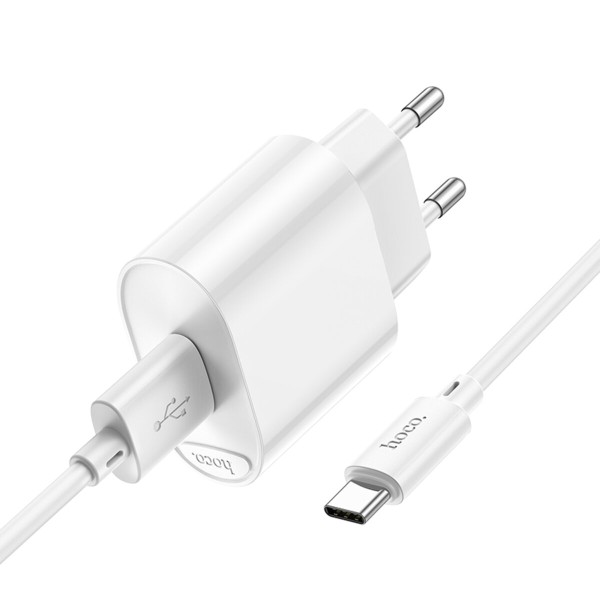 Мережевий зарядний пристрій HOCO C109A Fighter single port QC3.0 charger set(Type-C) White (6931474784834)
