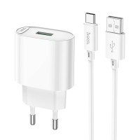 Мережевий зарядний пристрій HOCO C109A Fighter single port QC3.0 charger set(Type-C) White (6931474784834)