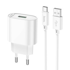 Мережевий зарядний пристрій HOCO C109A Fighter single port QC3.0 charger set(Type-C) White (6931474784834)