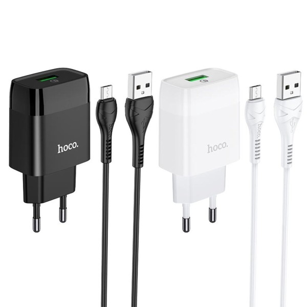 Мережевий зарядний пристрій HOCO C72Q Glorious single port QC3.0 charger set(Micro) 18W White (6931474732538)