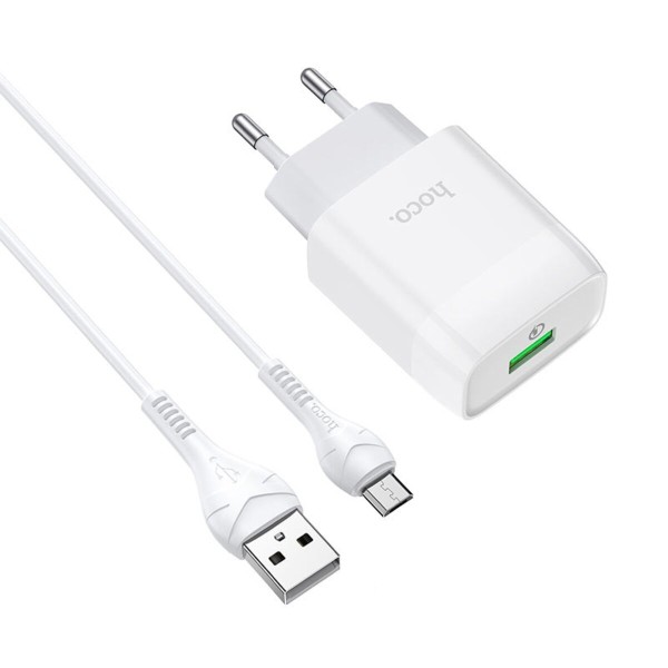 Мережевий зарядний пристрій HOCO C72Q Glorious single port QC3.0 charger set(Micro) 18W White (6931474732538)
