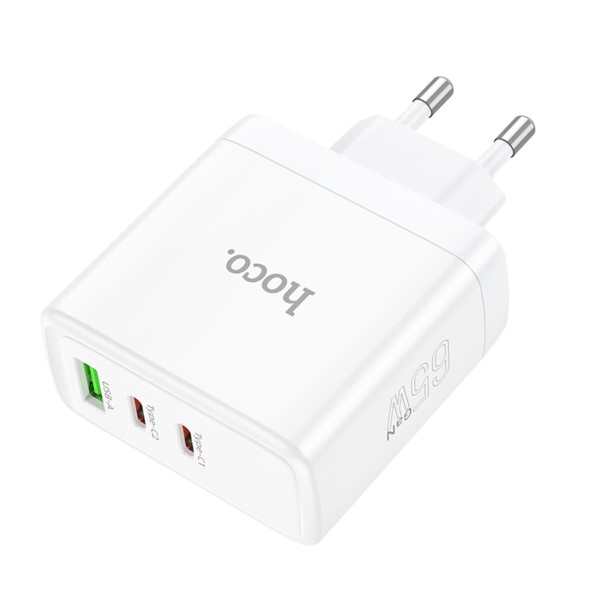 Мережевий зарядний пристрій HOCO N30 Glory PD65W three-port(2C1A) fast charger White (6931474784155)