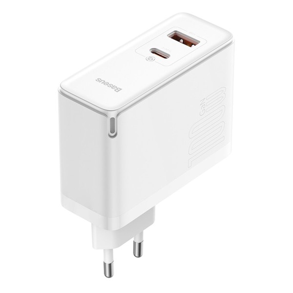 Мережевий зарядний пристрій Baseus GaN5 Pro Fast Charger C+U 100W EU White (With Mini White Cable Type-C to Type-C 100W(20V/5A) 1m White） (CCGP090202)