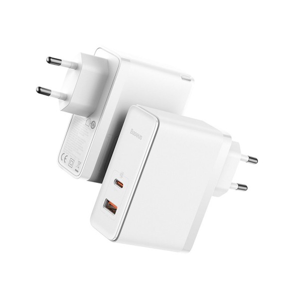 Мережевий зарядний пристрій Baseus GaN5 Pro Fast Charger C+U 100W EU White (With Mini White Cable Type-C to Type-C 100W(20V/5A) 1m White） (CCGP090202)