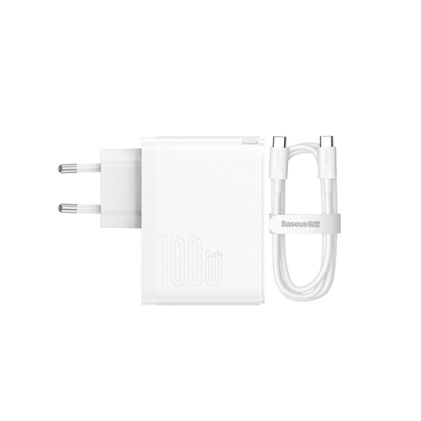 Мережевий зарядний пристрій Baseus GaN5 Pro Fast Charger C+U 100W EU White (With Mini White Cable Type-C to Type-C 100W(20V/5A) 1m White） (CCGP090202)
