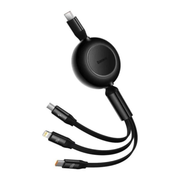 Кабель Baseus Bright Mirror 2 Series Retractable 3-in-1 Fast Charging  Data Cable Type-C to M+L+C 100W 1.1m Black (CAMJ010201)