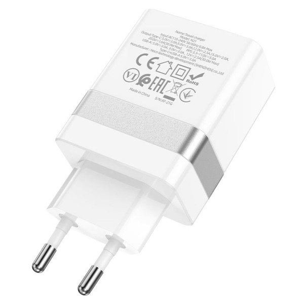 Мережевий зарядний пристрій HOCO N21 Topspeed PD30W+QC3.0 charger White (6931474757777)