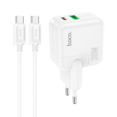 Мережевий зарядний пристрій HOCO C111A Lucky dual-port PD30W+QC3.0 charger set(Type-C to Type-C) White (6931474790880)