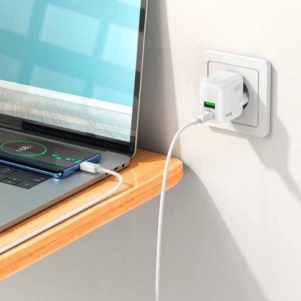 Мережевий зарядний пристрій HOCO C111A Lucky dual-port PD30W+QC3.0 charger set(Type-C to Type-C) White (6931474790880)