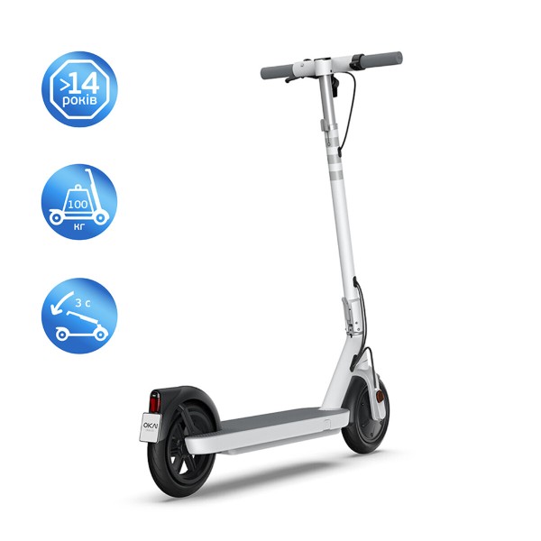 Електросамокат OKAI ES10-NEON Lite White 9", 300(600)W, 7.8Ah, 30km, 25km\h, 20%, NFC, App, 15kg (ES10-W)