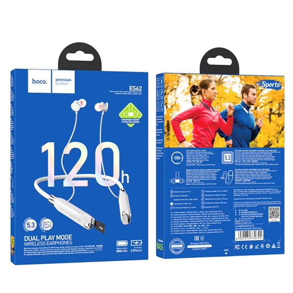 Бездротові навушники HOCO ES62 Pretty neck-hang BT earphones Grey (6931474770745)
