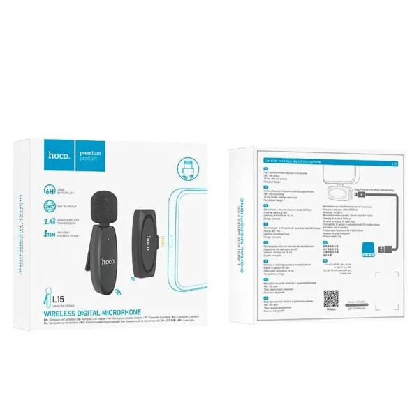 Бездротова мікрофонна система HOCO L15 iP Crystal lavalier wireless digital microphone Black (6931474789020)
