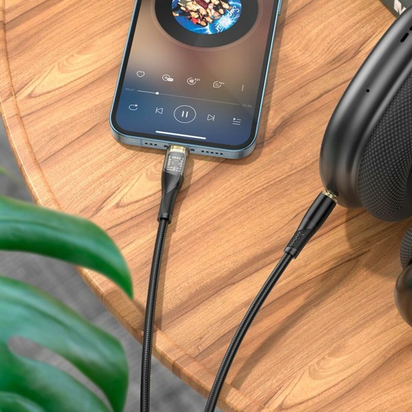 Аудіокабель HOCO UPA25 Transparent Discovery Edition Digital audio conversion cable iP Black (6931474791153)