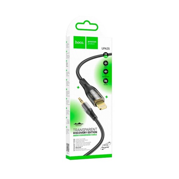 Аудіокабель HOCO UPA25 Transparent Discovery Edition Digital audio conversion cable iP Black (6931474791153)