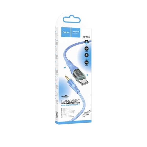 Аудіокабель HOCO UPA25 Transparent Discovery Edition Digital audio conversion cable Type-C Blue (6931474791184)
