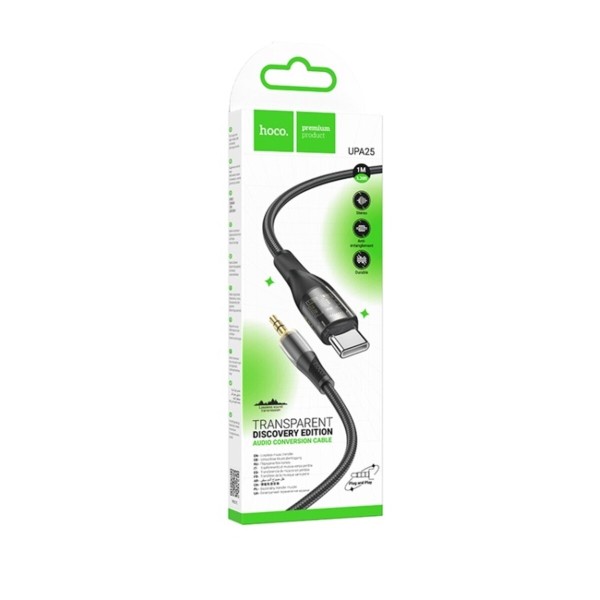 Аудіокабель HOCO UPA25 Transparent Discovery Edition Digital audio conversion cable Type-C Black (6931474791177)