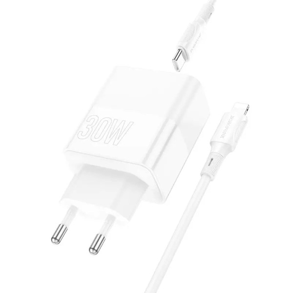 Мережевий зарядний пристрій BOROFONE BA75A Powerful dual port PD30W+QC3.0 charger set(C to iP) White (BA75ACLW)