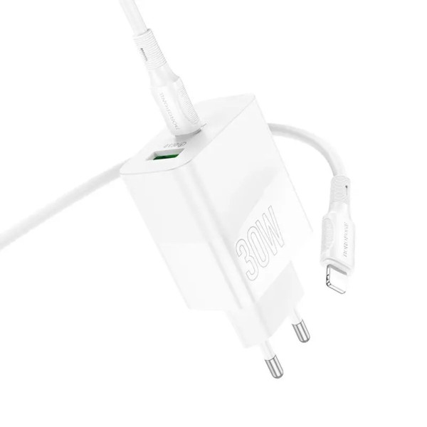 Мережевий зарядний пристрій BOROFONE BA75A Powerful dual port PD30W+QC3.0 charger set(C to iP) White (BA75ACLW)