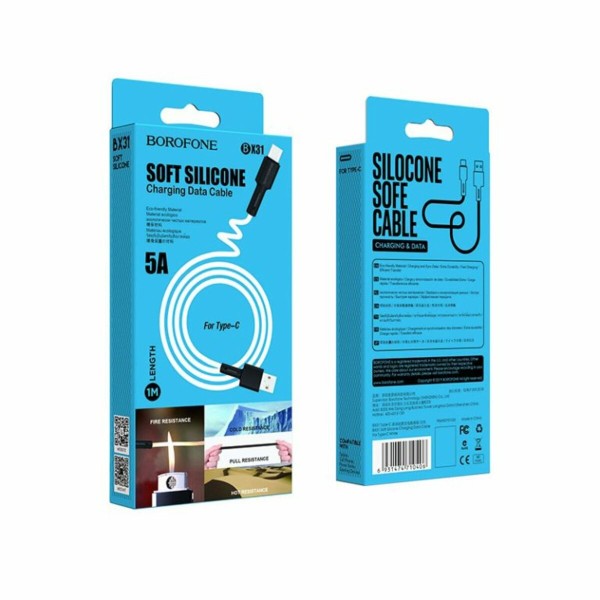Кабель BOROFONE BX31 USB to Type-C 3A, 1m, silicone, TPE connectors, White (BX31CW)