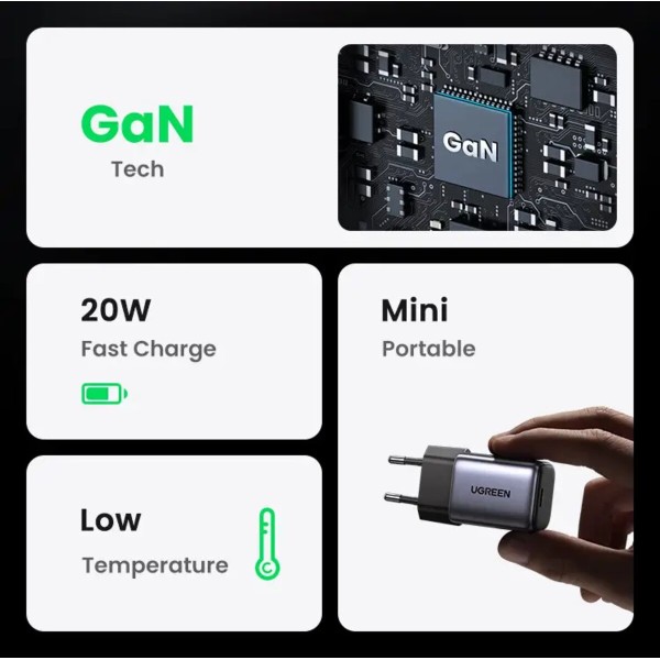 Мережевий зарядний пристрій UGREEN CD318 Nexode mini 20W Charger EU (UGR-90664) (UGR-90664)