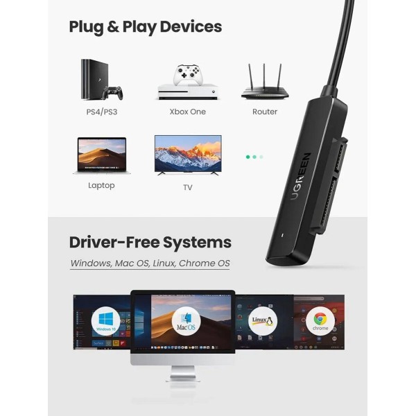 Зовнішня кишеня для накопичувача UGREEN CM321 USB-A to 2.5-Inch SATA Converter 50cm (UGR-70609) (UGR-70609)