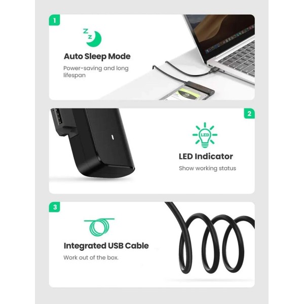 Зовнішня кишеня для накопичувача UGREEN CM321 USB-A to 2.5-Inch SATA Converter 50cm (UGR-70609) (UGR-70609)