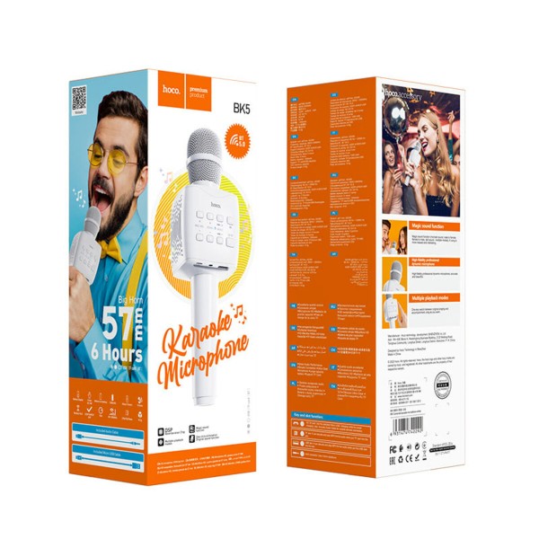 Портативна колонка HOCO BK5 Cantando karaoke microphone White (6931474742292)