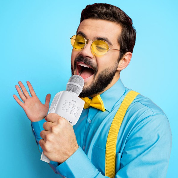 Портативна колонка HOCO BK5 Cantando karaoke microphone White (6931474742292)