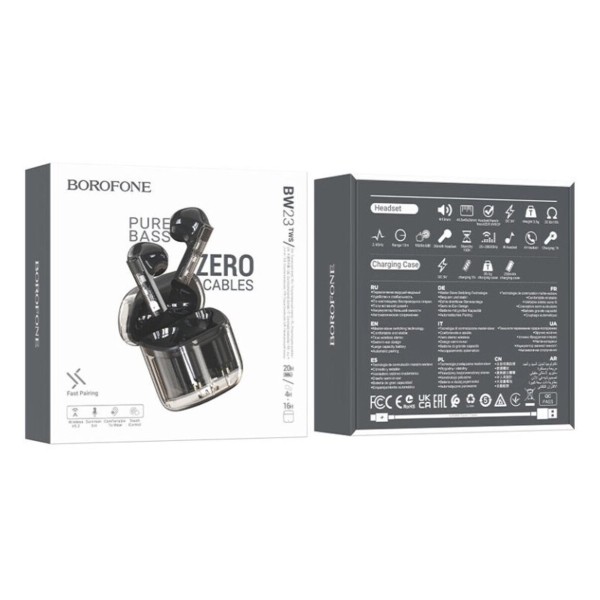 Навушники BOROFONE BW23 Crystal bean Transparent Edition true wireless BT headset Jazz Black (BW23B)