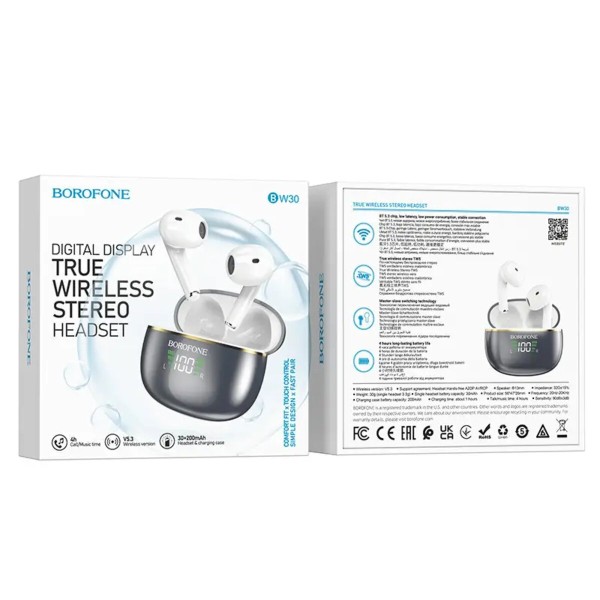 Бездротові навушники BOROFONE BW30 Cheerful true wireless BT headset Bright Metal Gray (BW30BMG)