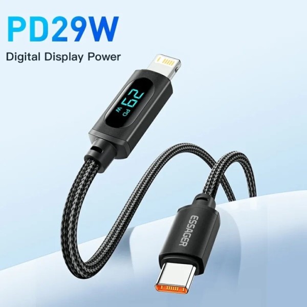 Кабель Essager Enjoy LED Digital Display USB Charging Cable Type C to Lightning 29W 1m black (EXCTL-XY01-P) (EXCTL-XY01-P)