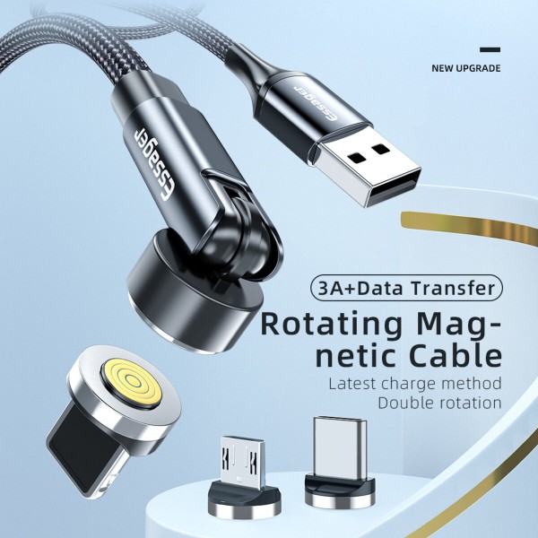 Кабель Essager Universal 540 Ratate 3A Magnetic USB Charging Cable Lightning 1m grey (EXCCXL-WX0G) (EXCCXL-WX0G)