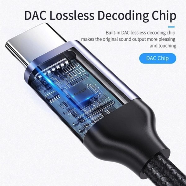 Кабель-перехiдник Essager E01 Type c to 3.5mm Jack Headphone Adapter  grey (EZJE01-0G) (EZJE01-0G)