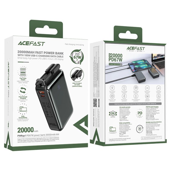 Зовнішній акумулятор ACEFAST M4 PD67W power bank 20000mAh Black (AFM4B)