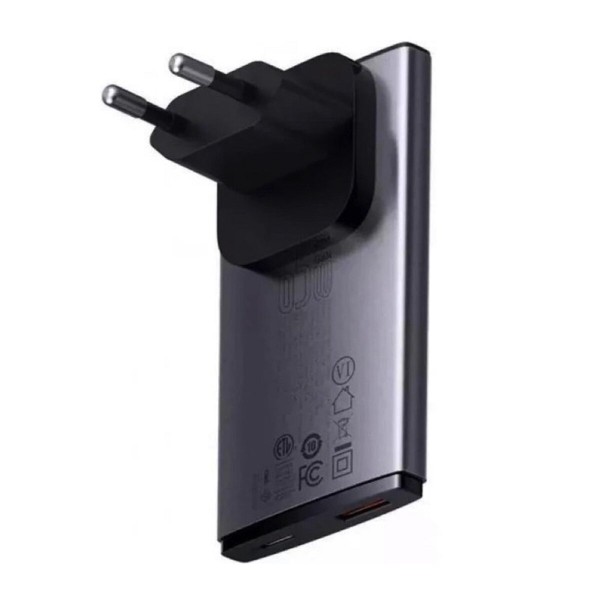 Мережевий зарядний пристрій Baseus GaN5 Pro Ultra-Slim Fast Charger C+U 65W Gray((With Mini White Cable Type-C to Type-C 100W(20V/5A) 1m Black) (CCGP150113)