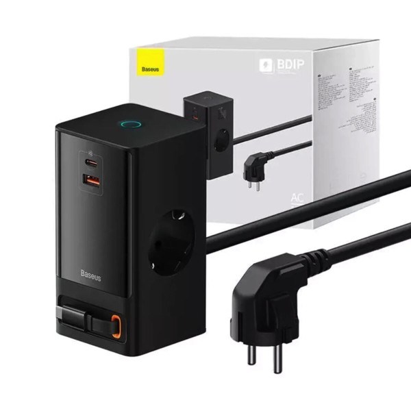 Мережевий зарядний пристрій Baseus PowerCombo Digital PowerStrip 2AC+1U+1C+Retractable-C 65W with 1.5m power cord EU Black (PSLR000301)